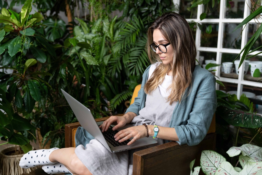 greenroom style sunroom office greenery